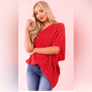Red Polka Dot Asymmetrical Top